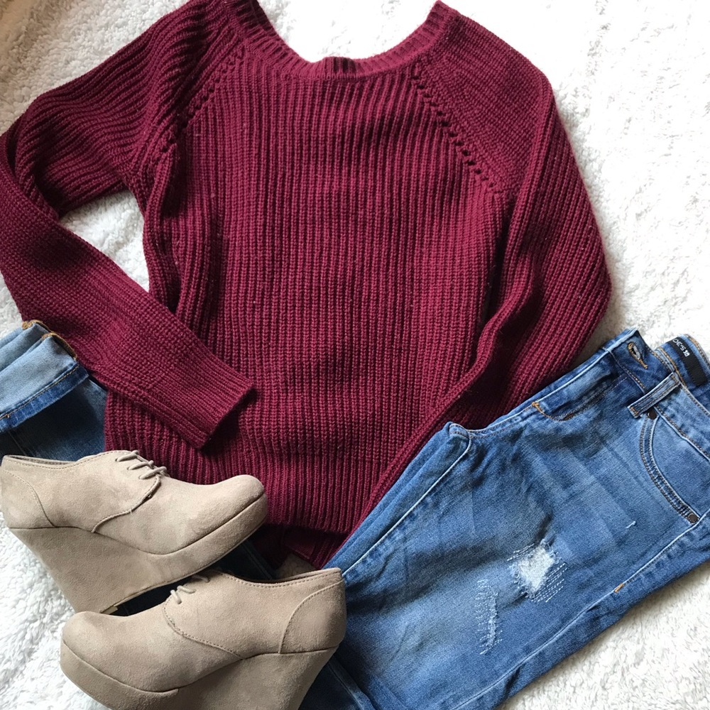 Lace up back sweater